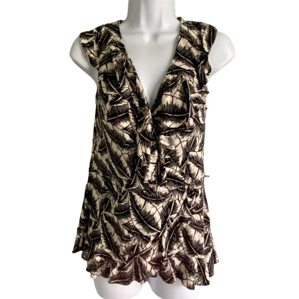 Ann Taylor Petites Soft Black White Sleeveless Top with Ruffles MP
